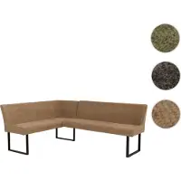 Mendler Eckbank HWC-O82, Esszimmerbank Bank, (310g/m²) Chenille Stoff/Textil Metall 159x210cm hellbraun