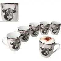 MamboCat Toro 6x Kaffeebecher 280ml Porzellan-Tassen 6 Pers Tee Alm Kuh rosa Landhaus