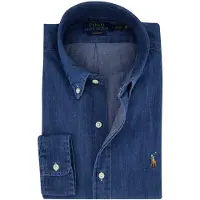 Ralph Lauren für Herren. 710792043001 Custom Fit Denim Hemd blau (L), Lässig, Baumwolle, Langarm, Marine