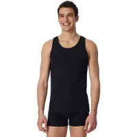 Schiesser Unterhemd Herren 145138 Long Life Cotton Black-XL