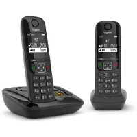 Gigaset AS690A Duo, Analoges/DECT-Telefon, Kabelloses Mobilteil, Freisprecheinrichtung, 100 Eintragungen, Anrufer-Identifikation, Schwarz