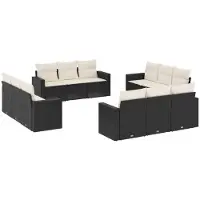 vidaXL 12-tlg. Garten-Sofagarnitur mit Kissen Schwarz Poly Rattan