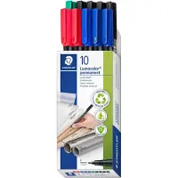 Staedtler Permanentmarker Lumocolor 318, Strichstärke F, wisch- & wasserfest, schnell trocknend, nachfüllbar, mit Clip, farbsortiert, 10 Stück