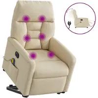 vidaXL Elektrischer Massagesessel mit Aufstehhilfe Creme Stoff