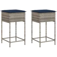 vidaXL Garten-Barhocker mit Kissen 2 Stk. Grau Poly Rattan