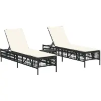 vidaXL Sonnenliegen 2 Stk. mit Tisch Schwarz Poly Rattan