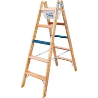 Iller-Leiter Iller Holz Stufenstehleiter ERGO Plus inkl. Werkzeugtasche und Eimerhaken 2x4 Stufen 2,52m AH