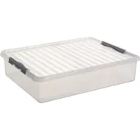 Sunware Aufbewahrungsbox Q-LINE, Verschlussclips, transparent, stapelbar, 60 l, L 800 x B 500 x H 180 mm, grau