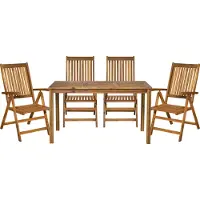 Möbilia 5-tlg. Garten-Sitzgruppe | 1 Tisch, 4 Stühle | klapp- und verstellbar | Akazie-Holz natur | 31020019 | Serie GARTEN
