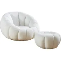 SalesFever Sessel "Bonn - Der elegante Sessel inkl. Hocker", weiß, B:97cm H:65cm T:95cm, Teddyfell (100% Polyester), Sessel, Sessel, Komfort-Set mit Drehhocker - 360 Freiheit erleben
