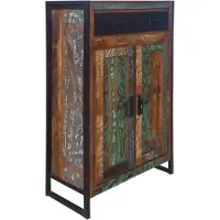 SIT Möbel Highboard | 2 Holztüren, 1 Schublade | Altholz bunt | Beschläge antikschwarz | B 76 x T 35 x H 110 cm | 03569-98 | Serie BALI