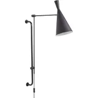 Beliani Wandlampe Schwarz Metall mit Schalter Verstellbarer Arm und Schirm Trichterform 1-Flammig Industrielles Design für Schlafzimmer Wohnzimmer