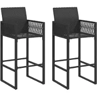 vidaXL Garten-Barhocker 2 Stk. Schwarz Poly Rattan