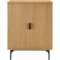 SalesFever Kommode | mit 4 Regalböden | MDF Eiche Echtholzfurnier | Gestell Metall | B 80 x T 40 x H 110 cm | natur – schwarz