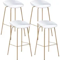 Beliani Set aus 4 Barstühle weiß Kunststoffgestell Eisenbeine in Holzoptik für den Essbereich