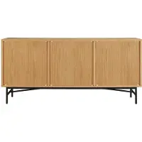 SalesFever Sideboard | mit 2 Türen und 3 Schubladen | MDF Eiche Echtholzfurnier | Gestell Metall | B 160 x T 40 x H 75 cm | natur – schwarz