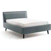 Meise Stauraumbett Frieda 160x200 cm | Bettkasten & Lattenrost | Webstoff Ocean | Holzfuß schwarz