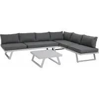 Möbilia Sitzgruppe 1 x Ecksofa + 1 x Couchtisch inkl. Kissen Stahl/Polyholz weiß/grau