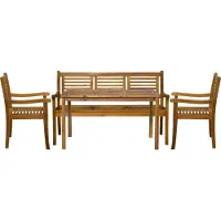 Möbilia Sitzgruppe 1 x Tisch + 2 x Stühle + 1 x Bank Akazie natur
