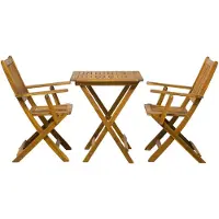 Möbilia Sitzgruppe 2 Armlehnstühle + Tisch 62x62 cm Akazie natur