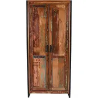 SIT Möbel Schrank | 2 Türen, 3 Böden innen, 1 Kleiderstange | Altholz bunt | Altmetall antikschwarz | B 80 x T 45 x H 180 cm | 03564-98 | Serie BALI