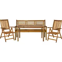 Möbilia 4-tlg. Garten-Sitzgruppe | 1 Tisch, 2 Stühle, 1 Bank | klapp- und verstellbar | Akazie-Holz natur | 31020020 | Serie GARTEN
