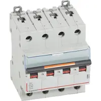 Legrand 409843 DX3 Leitungsschutzschalter D-Charakteristik, 2A, 4-polig, 25kA, 400VAC, 4TE