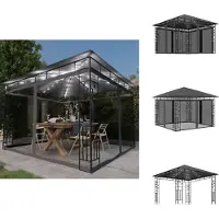 The Living Store Pavillon mit Moskitonetz & LED-Lichterkette 3x3x2,73m Anthrazit