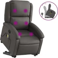 vidaXL Massagesessel mit Aufstehhilfe Grau Echtleder