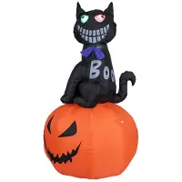 Europalms Halloween Aufblasbare Figur Katze mit Kürbis, 183cm