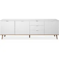 CALICOSY Sideboard Göteborg Anrichte in weiß mit Sonoma Eiche massiv Kommode 200 cm Design skandinavisch