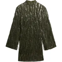 Superdry für Damen. W8011989A Grünes Minikleid mit Pailletten und Fransen (S), Party, Polyester, Langarm