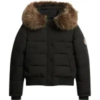Superdry Steppjacke "EVEREST HOODED BOMBER JKT", Damen, Gr. L, schwarz, Steppware, Obermaterial: 100% Polyester, unifarben, regular fit normal, Jacken Steppjacke, Kunstfaser, slim fit