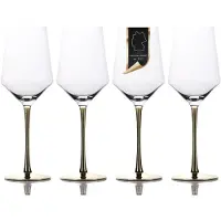 Intirilife 4x Wein Glas mit goldfarbenem Stiel - 380 ml Füllmenge - Rotwein Weißwein Glas Kelch Kristallglas stoßfest
