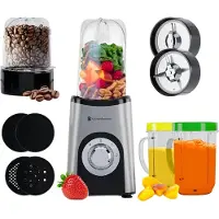 Kitchenbrothers Smoothie Mixer - 13-teiliges Set - 4 Becher - To Go - 350W - Edelstahl