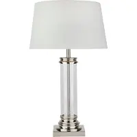 Licht-Erlebnisse Nachttischlampe Metall Stoff 63 cm in Silber matt Weiß E27 Jugendstil