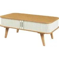 En.casa Couchtisch ‘Tysvær’ mit 2 Schiebetüren 100 x 50 x 40 cm Bambus / Cremeweiß
