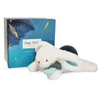 Doudou et Compagnie - Kaninchen Plüsch - 25 cm - Weiß / Pfauenblau Pompom Kaninchen - Hübsche Geschenkbox - Happy Pop - Happy Doudou To You