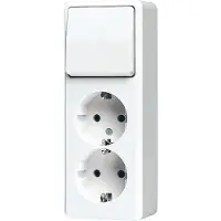 JUNG 626AWW SCHUKO-Zweifach-Steckdose 16 A 250 V mit Schalter Universal Aus-Wechsel 10 AX 250 V , AP 600, alpinweiß