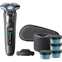 Philips Elektrorasierer "Shaver Series 7000 S7887/63" Reinigungsstation ausklappbarer Präzisionstrimmer 4 Reinigungskartuschen, Ladestand, Etui, mit SkinIQ Technologie