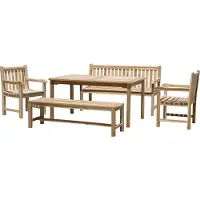 Möbilia Garten Sitzgruppe 5-tlg aus Teak-Holz | 2 Armlehnstühle, 2 Bänke, 1 Tisch | B 0 x T 0 x H 0 cm | natur | 11020020 | Serie GARTEN