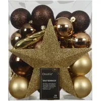 Décoris Christmas tree accessories brown and gold tones, 33 pieces
