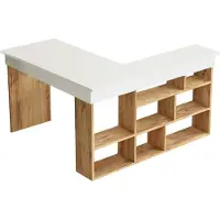 Dmora Schreibtisch Dfavasul, Mehrzweckschreibtisch, Bürotisch für PC, Eckschreibtisch, 129x120h72 cm, Eiche und Weiß