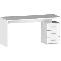 Dmora Schreibtisch Abisse 160x60x75h cm Hochglanz Weiß, Modulierbar mit 3 Schubladen