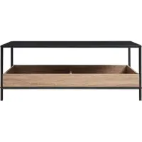 En.casa Couchtisch 'Belana' 100 x 48 x 39 cm Wohnzimmertisch mit 2 Ablagefächern Metallgestell Schwarz/Eicheoptik