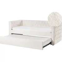 Beliani Tagesbett Cremeweiß Bouclé-Stoffbezug 90x200 cm mit Lattenrost Nieten Knöpfen Knopfheftung Chesterfield Stil Modern Glamour für 2 Personen