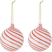 Bloomingville 2er-Set: Christbaumkugeln ''Zwirl'' in Weiß/ Rot - Ø 8 cm - onesize