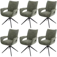 Mendler 6er-Set Esszimmerstuhl MCW-O78, Küchenstuhl, drehbar Auto-Return, Stoff/Textil Chenille (310g/m²) grün