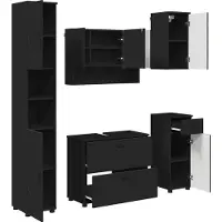 vidaXL Badezimmermöbel-Set mit Tür 5 pcs Schwarz Sperrholz und Metall