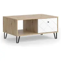 Vicco Couchtisch Nizza Artisan-Eiche 90.2 x 59.4 cm mit offenem Fach & Schublade, Model 57501